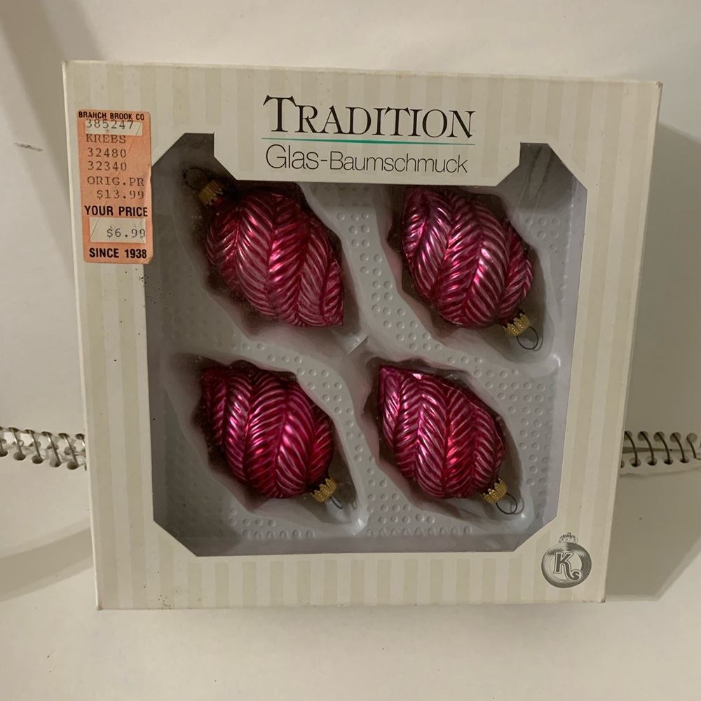 Vintage Hand Blown German Raspberry Pink Pinecone Christmas Ornaments-Set of 4